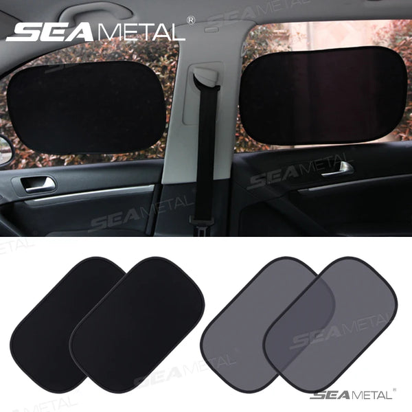 A set of black and gray self-adhesive car window sunshades shown in various shades and angles.