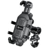 A black heavy-duty motorcycle phone mount with a fork stem base.