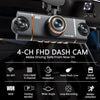 Caméra dashcams WDR 4 canaux FHD avec WiFi, protection 360° et enregistrement en boucle.