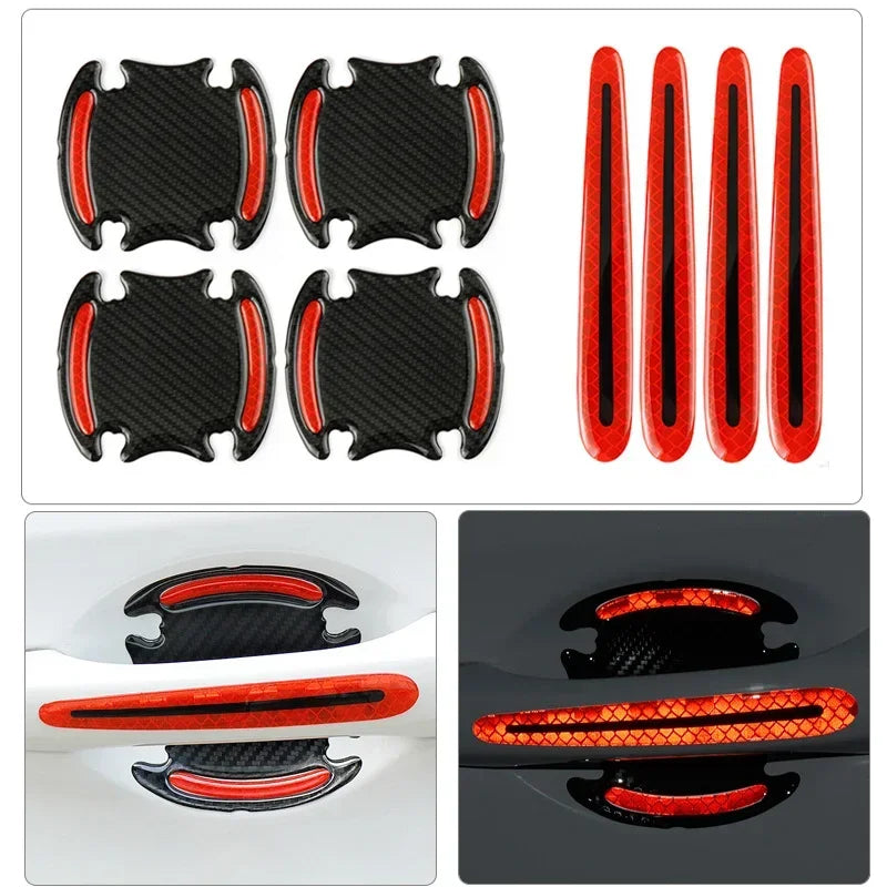 Set of black and red reflective strips for door handle protection