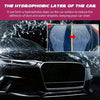 Close-up of a black car surface showing a hydrophobic layer protecting the paint from dust and water droplets.
