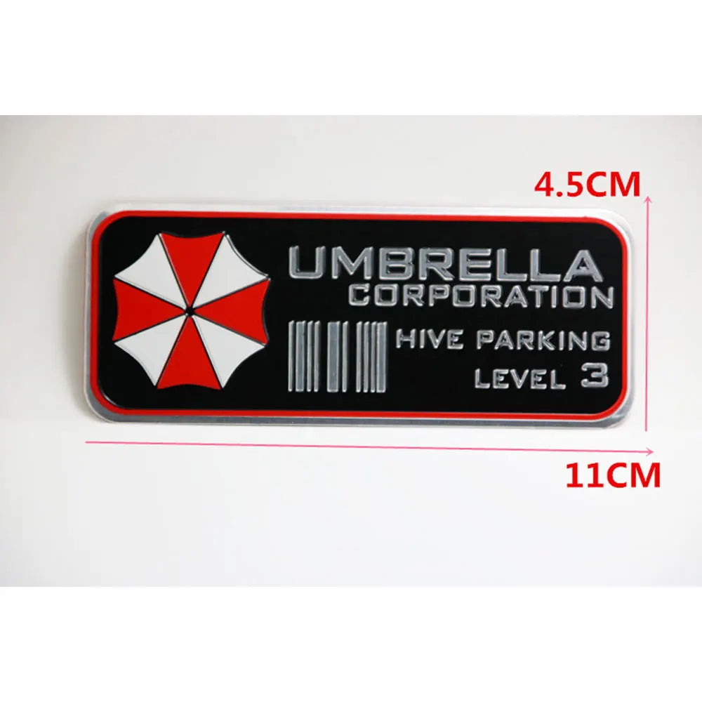 Black and red umbrella decal for Umbrella Corporation Hive Parking Level 3 with dimensions 4.5cm by 11cm