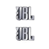 Two silver 3D aluminum JBL car audio emblems displayed side by side.