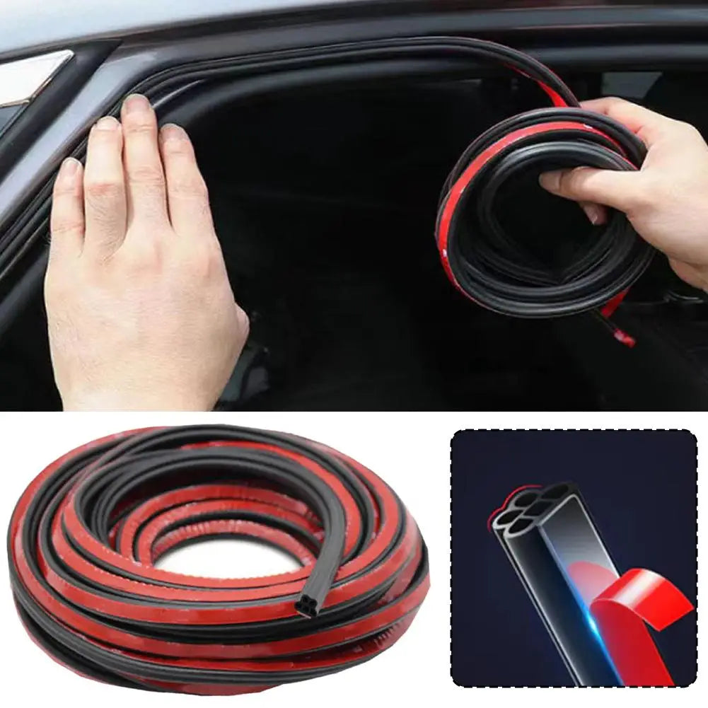 A roll of red and black rubber weather stripping used for car door seals and soundproofing.