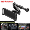A black universal rotating car headrest phone and tablet mount with a 360 degree rotation feature.