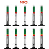 Ten precision tire tread depth gauges with black bases and green/red measurement scales.