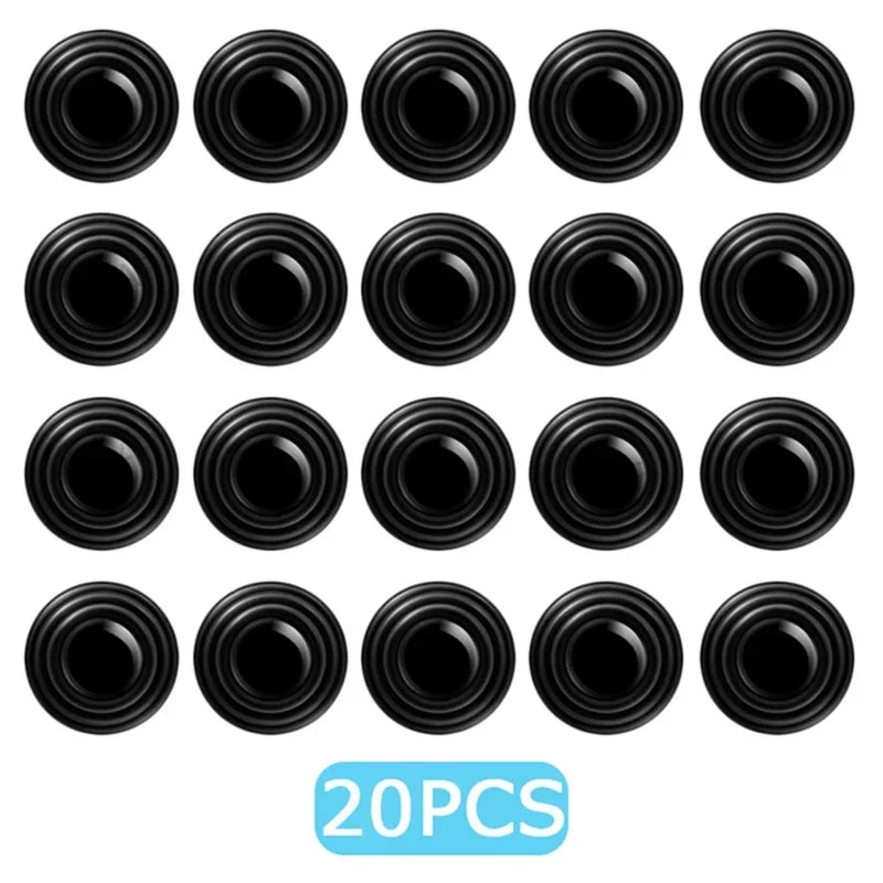 A set of twenty black silicone anti-shock pads for car doors.