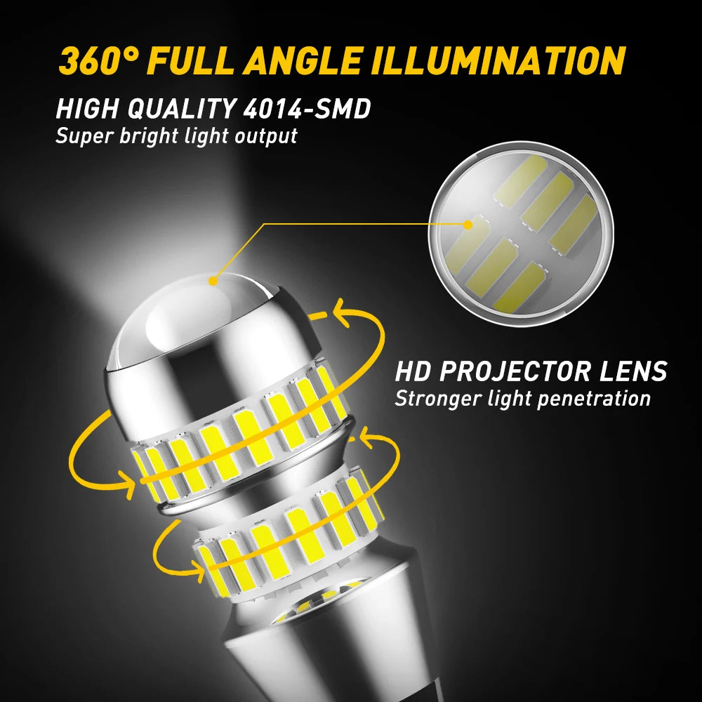 Vista cercana de una lente de proyector LED de 360 grados para luces de reversa y respaldo del coche.