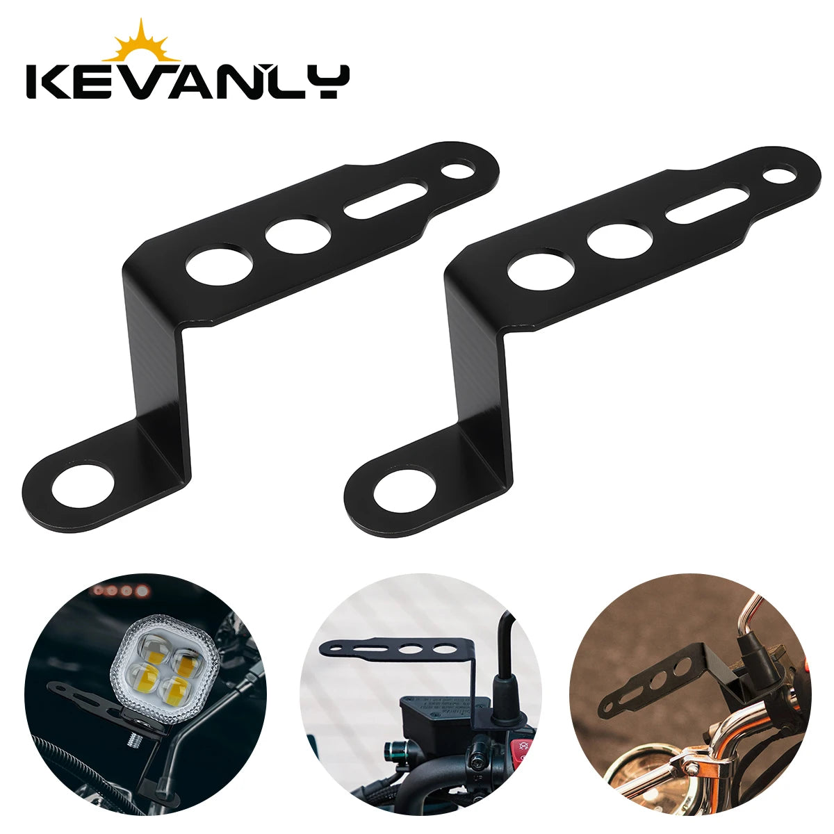 Black motorcycle rearview mirror extension bracket and LED light assembly.