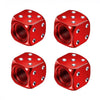 Set of four red hex aluminum alloy tire valve caps shown from above and below.