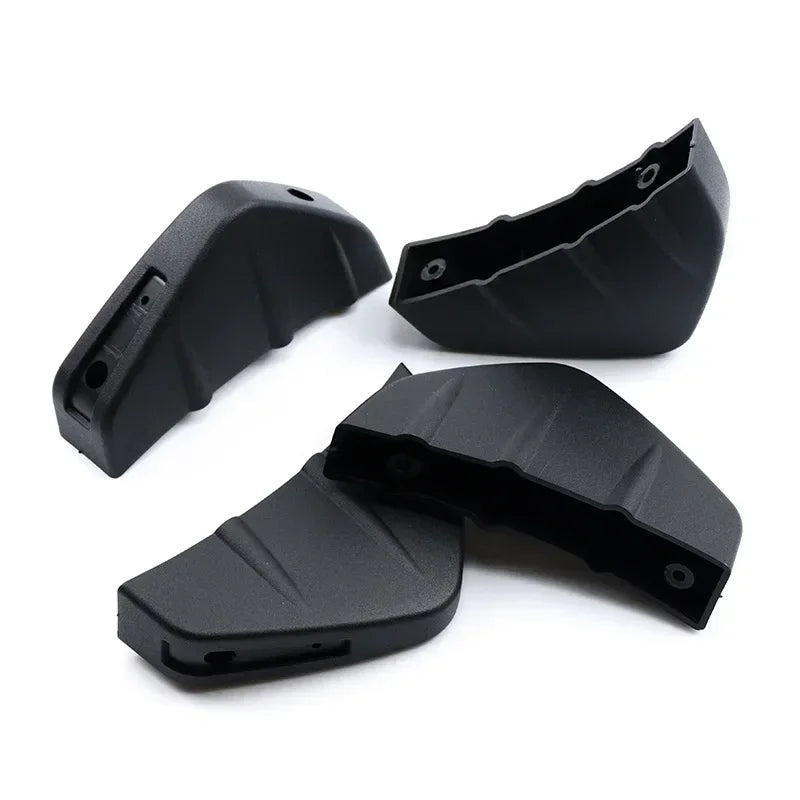 Black ABS plastic universal rear bumper spoiler lip kit shown in various angles