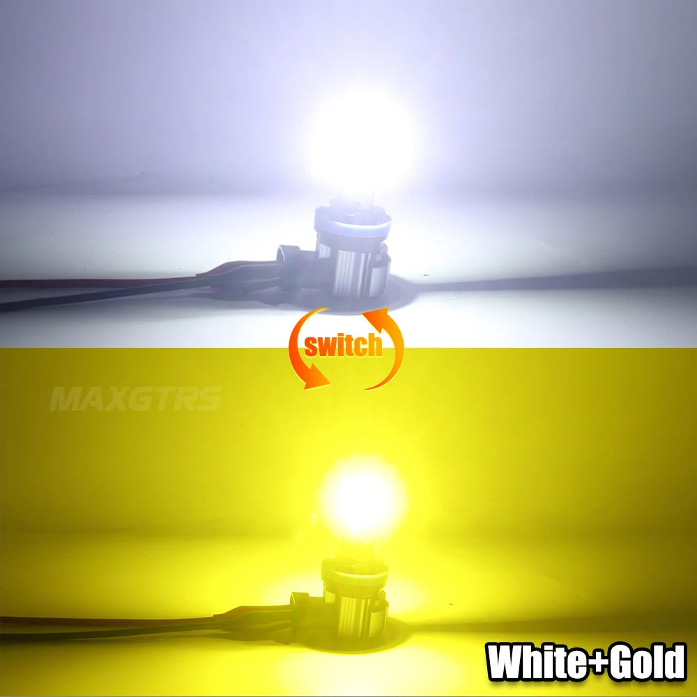 لقطة مقربة لمصباح LED أبيض ومصباح LED ذهبي يوضح وظيفة المفتاح.