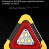 A triangular emergency warning light with a red lens and yellow casing, designed as a self-sustaining structure.