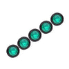 A row of six round green LED side marker lights arranged in a line.