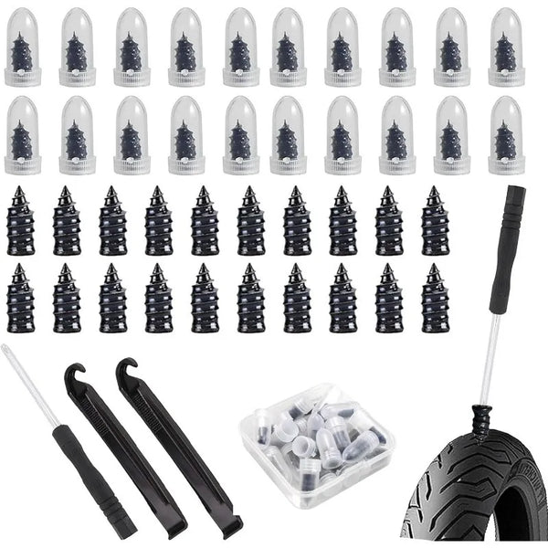 Set Gummi-Reparaturstifte und verwandte Werkzeuge inklusive Stiftkit und verschiedene Metallkomponenten.