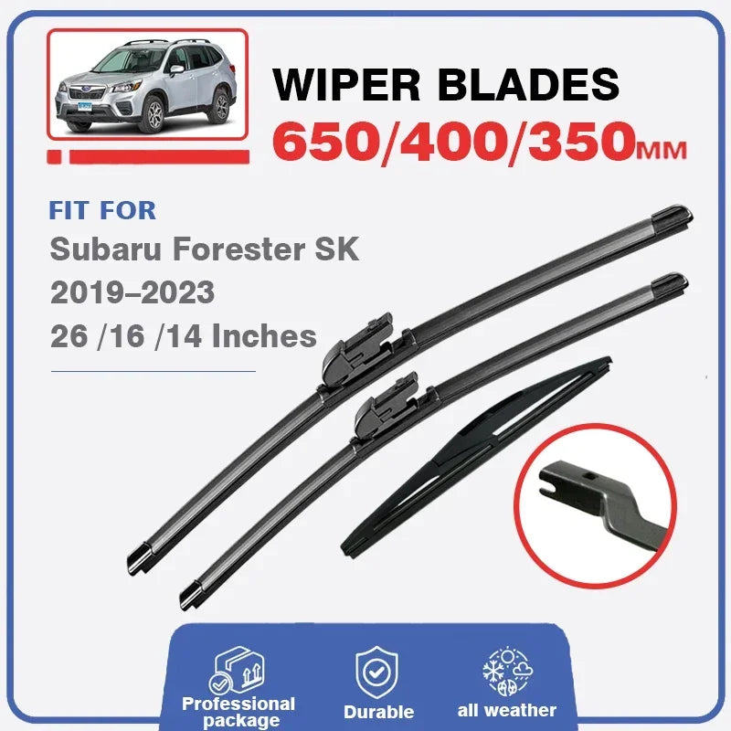 Complete wiper blade set for Subaru Forester SK 2019-2023 featuring 650/400/350mm blades.