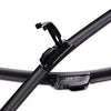 Close-up view of a black universal car wiper blade assembly.