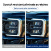 Before and after installation of scratch resistant paint protection film on a truck headlight.
