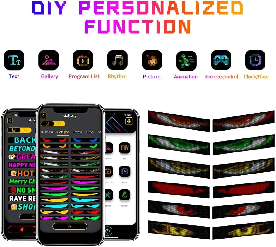 A display of various DIY personalized function options including text gallery program list rhythm picture animation remote co