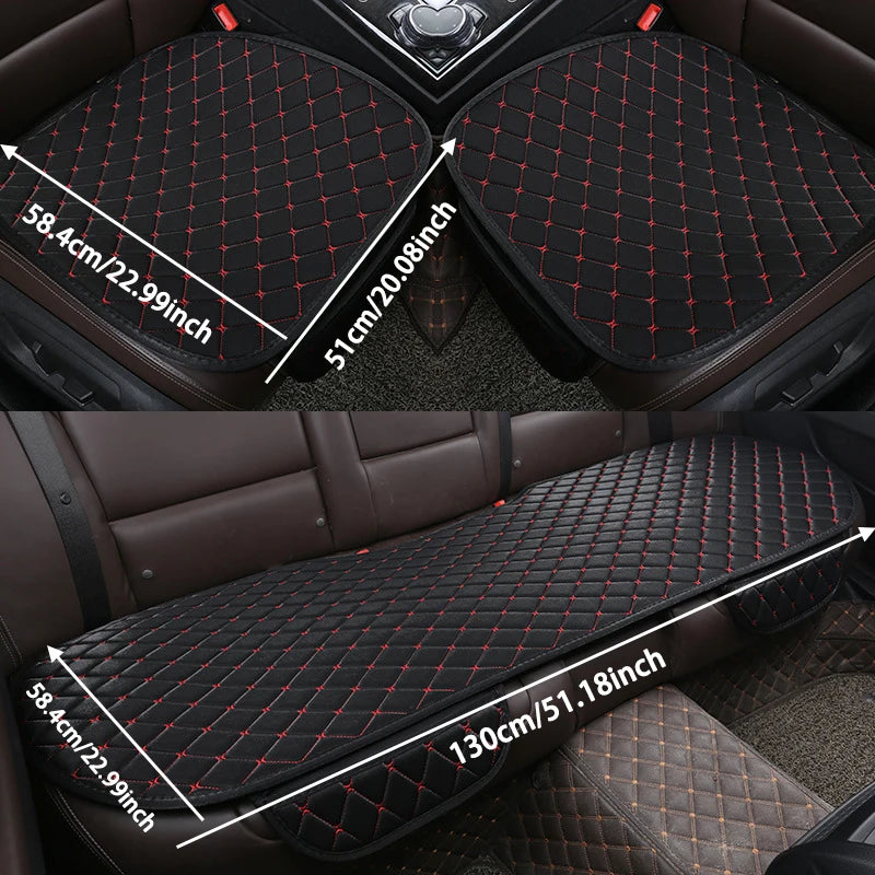 Housse de siège de voiture en cuir matelassé noir pour ajustement universel, vue rapprochée et complète.