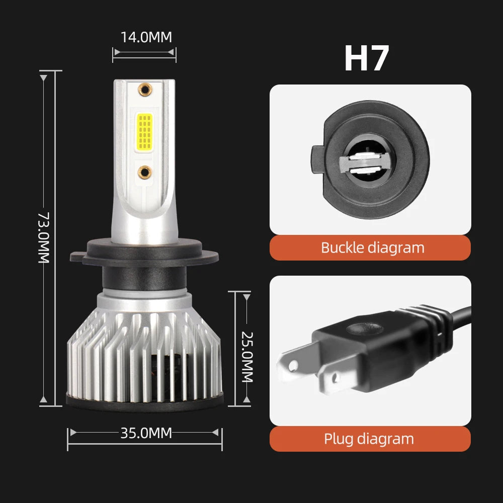 Diagrams showing the H7 car headlight bulb, including a buckle diagram and plug diagram.
