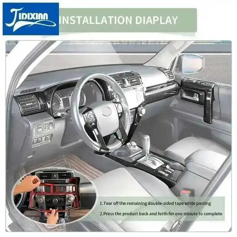 Installation display showing a carbon fiber grain interior and exterior decoration for a Toyota 4Runner.
