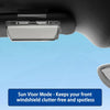 A clear EZ-Pass holder with a suction mount is shown against a light blue background.