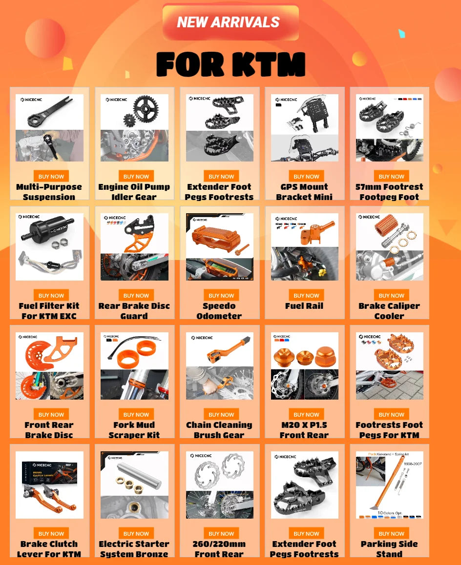 A collection of precision aluminum brake and clutch levers for KTM off-road bikes, including various components like grips, l
