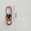 An orange carabiner keychain with a silver split ring and a black loop, shown against a white background.