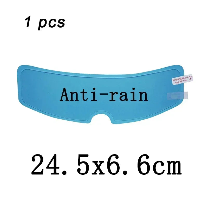 A light blue anti-rain visor film for a motorcycle helmet, measuring 5x6 cm.