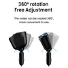 Black and silver dual-port car charger adapter with 360 degree rotation feature