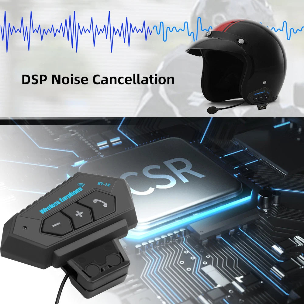 A black wireless earphone headset is shown on a circuit board with blue glowing lines.