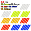 A set of 50 reflective safety stickers and tape in various colors including green, grey, red, blue, and orange.