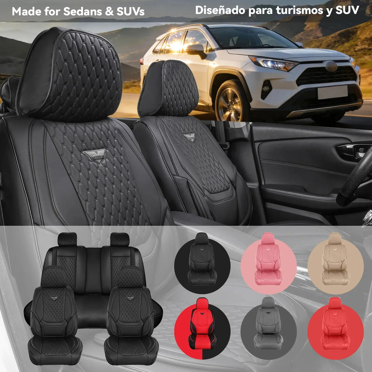 Juego de fundas impermeables de cuero universal para asientos de coches, sedanes y SUVs en varios colores