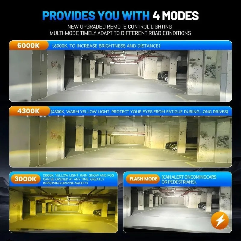A remote control lighting system provides four modes for illuminating a tunnel or road.