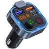 A silver and black Bluetooth car audio transmitter with a digital display showing 106.8 FM frequency.