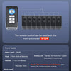 A remote control for a wireless car anti-theft vibration alarm system, showing specifications and usage details.