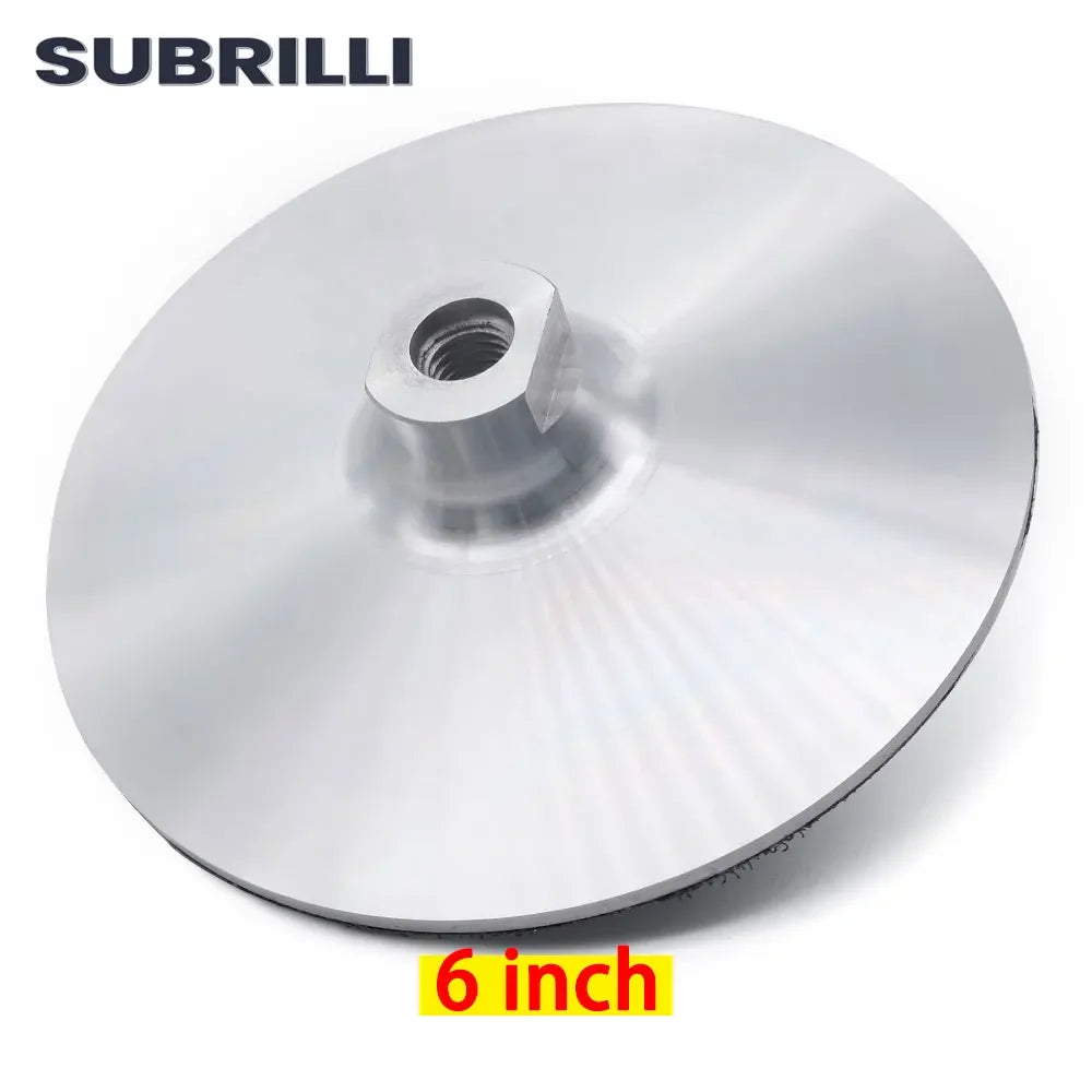 Plaque d'appui ronde en aluminium argenté pour outils de polissage, marquée 6 pouces.