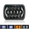 A set of four square LED headlights with integrated turn signals shown in various beam modes.