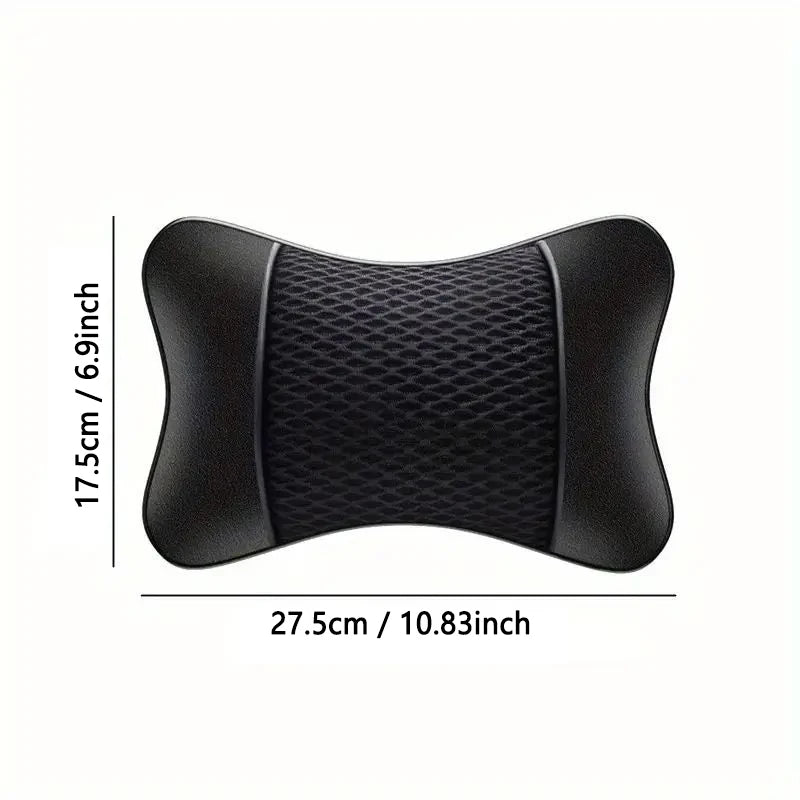 Black universal car headrest neck support cushion shown flat view