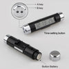 A digital clock and thermometer device showing keys, a time setting button, and a button battery.