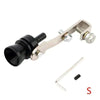 A silver metal whistle attachment with a black connector and a small metal rod shown for a turbo sound simulator.