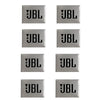 A set of six square metal emblems with the JBL logo embossed on them.