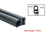 Black U-shaped door edge seal strips with a grip range of 1 to 2 mm