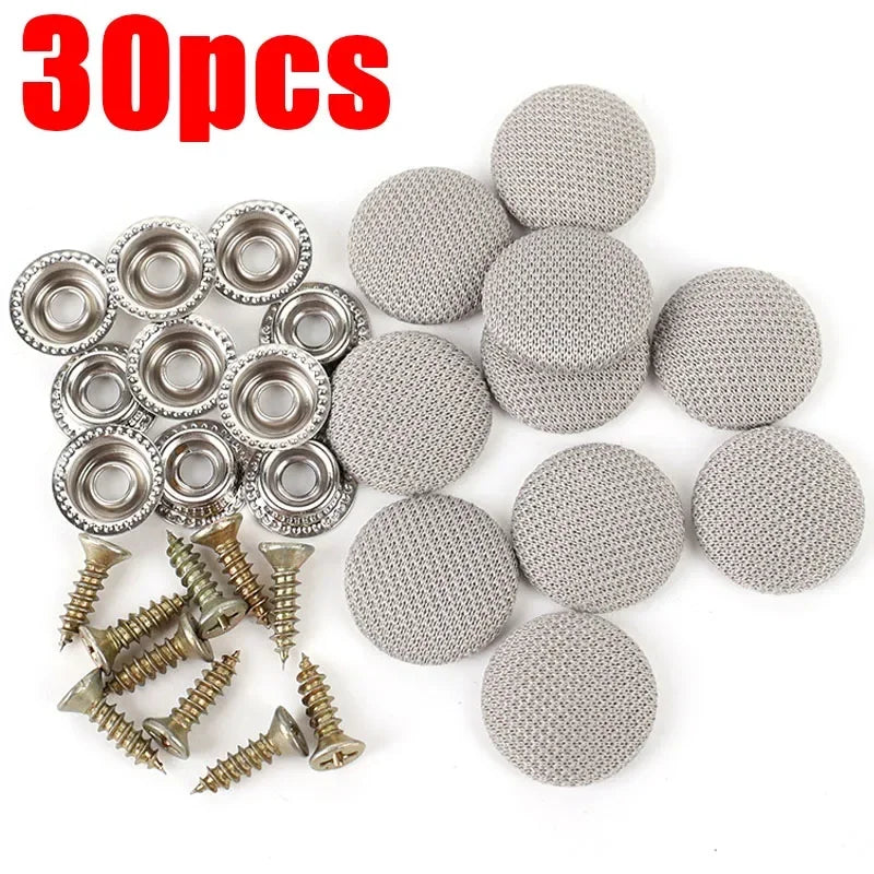 30 pieces of universal car interior roof fixing buckle kit including various sized round and screw-type fasteners