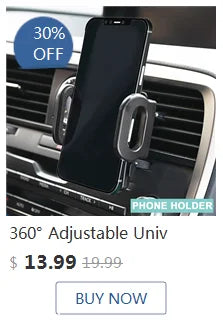 Schwarzer Handyhalter montiert auf Armaturenbrett, mit 30% Rabatt-Angebot.