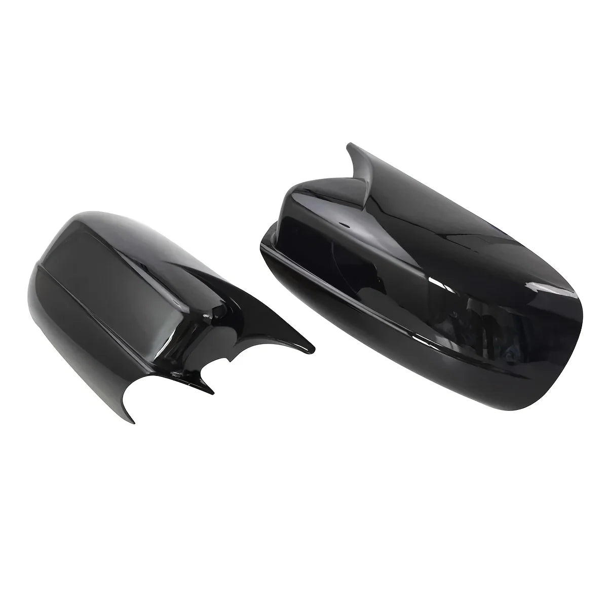Glossy black rearview mirror wing trim for Dodge and Chrysler vehicles.
