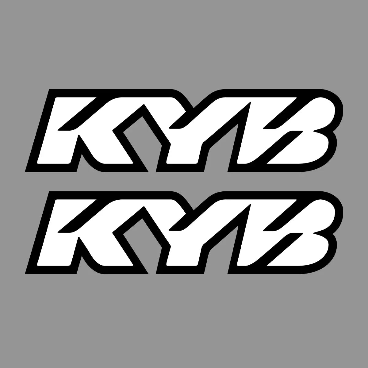 Black and white stylized letters KYB repeated twice on a gray background
