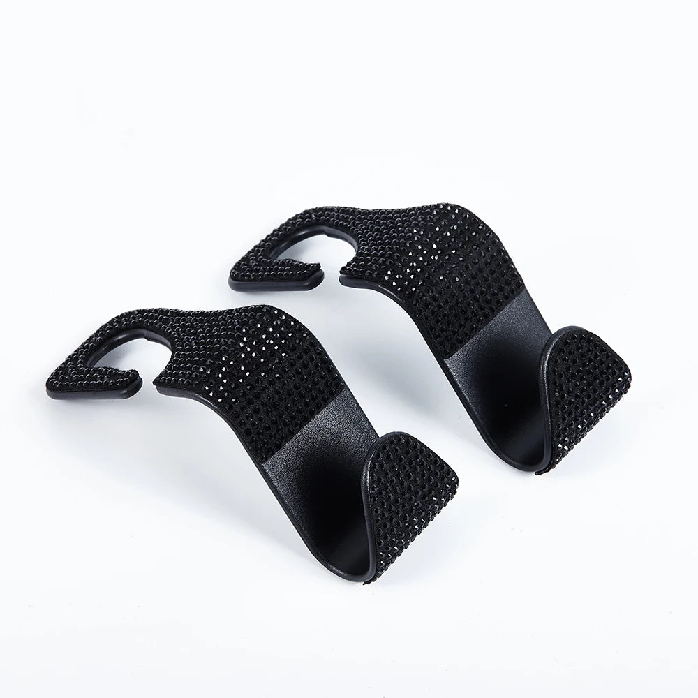 Black dual artificial diamond car hooks designed for storage