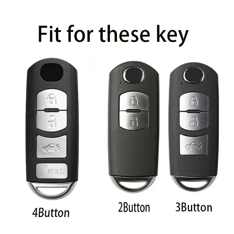 Three versions of a universal car key cover showing 4 button, 2 button, and 3 button designs.